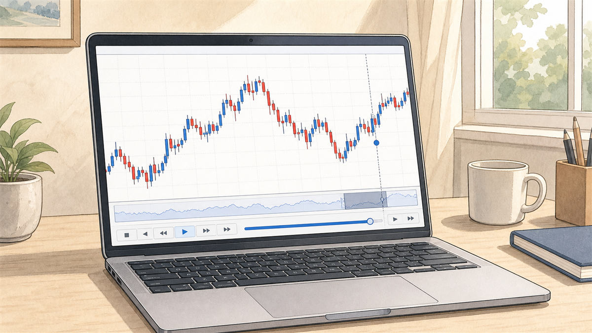 Forex Testerでチャートを再生してトレード練習するイメージ