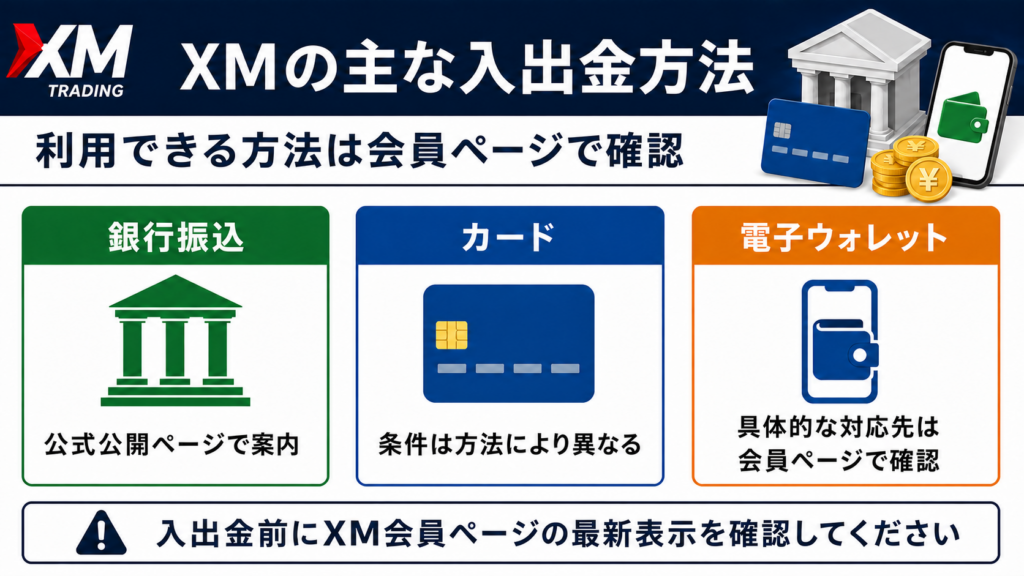XMで案内されている銀行振込・カード・電子ウォレットの概要