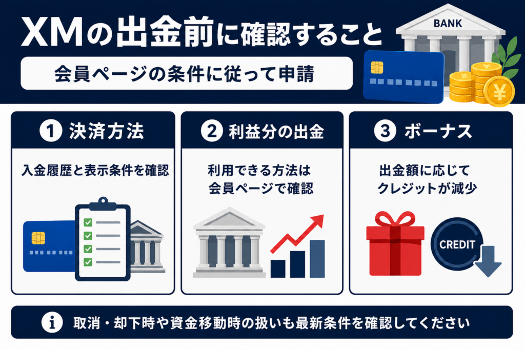XMで出金する前に確認する決済方法・利益分・ボーナスの条件
