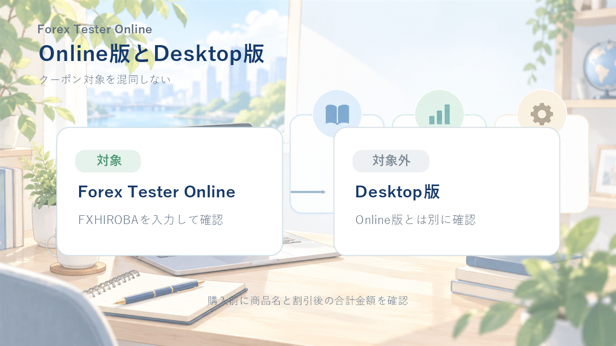 Forex Tester Online版とDesktop版のクーポン対象の違い